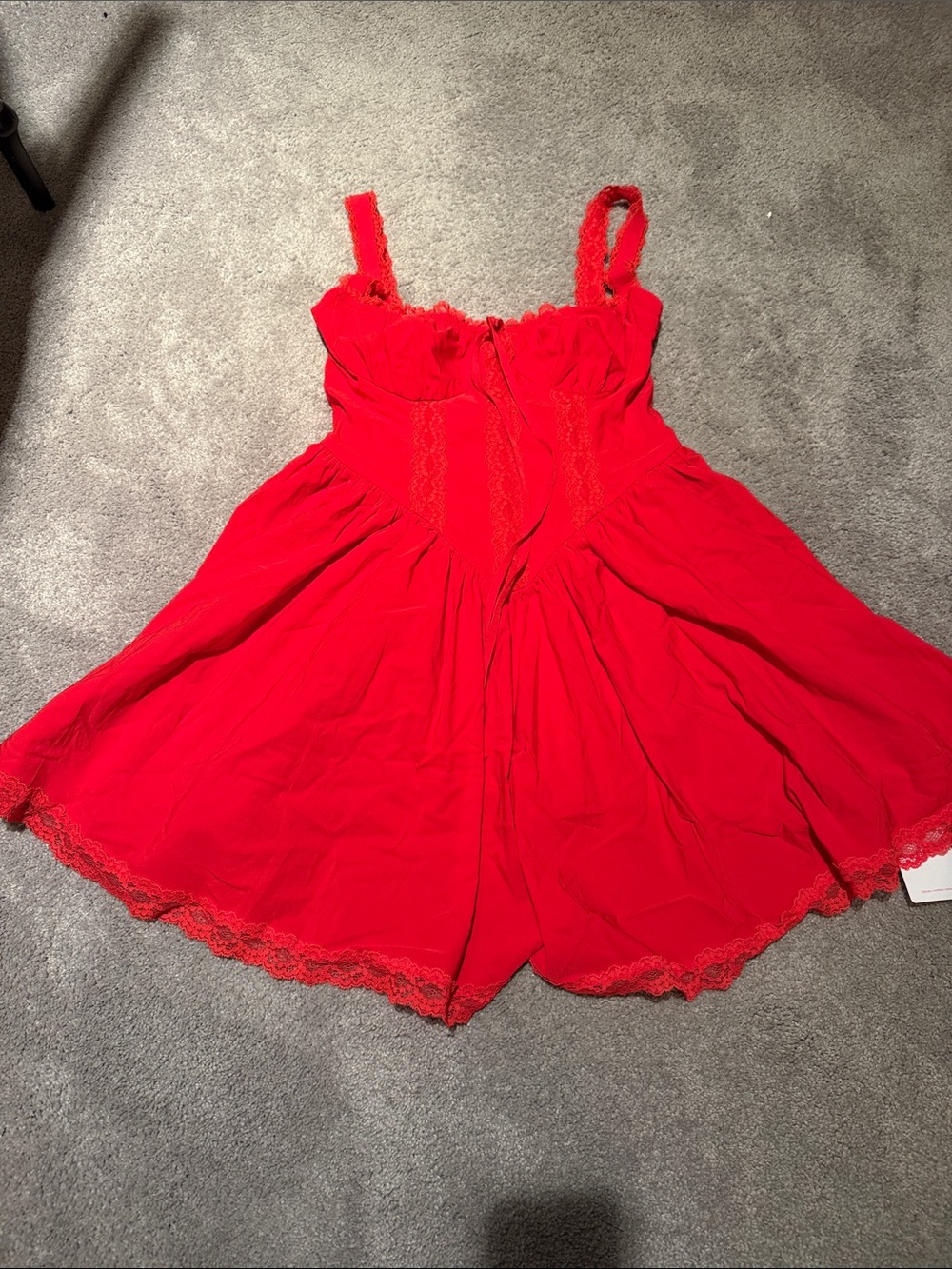 Red Lace-Trim Chemise with Adjustable Straps